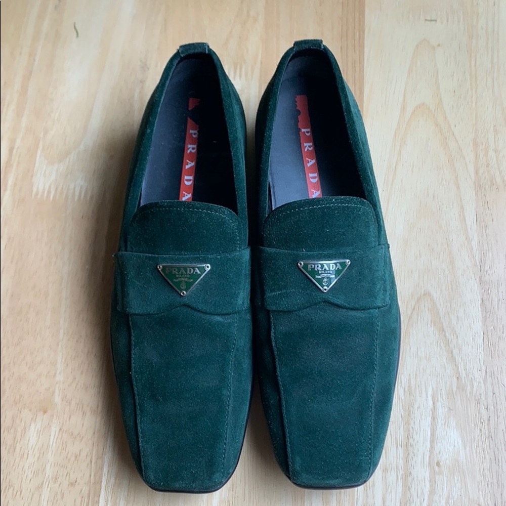 Forrest Green Suede Prada Loafers - Picture 2 of 5